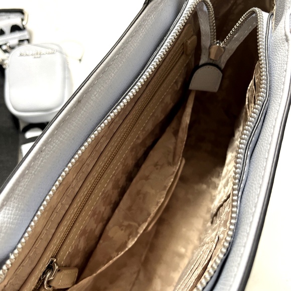 Karl Lagerfeld Tote Satchel Bag Gray Rhinestone Logo + Pouch Crossbody NWT $230 - Picture 8 of 9